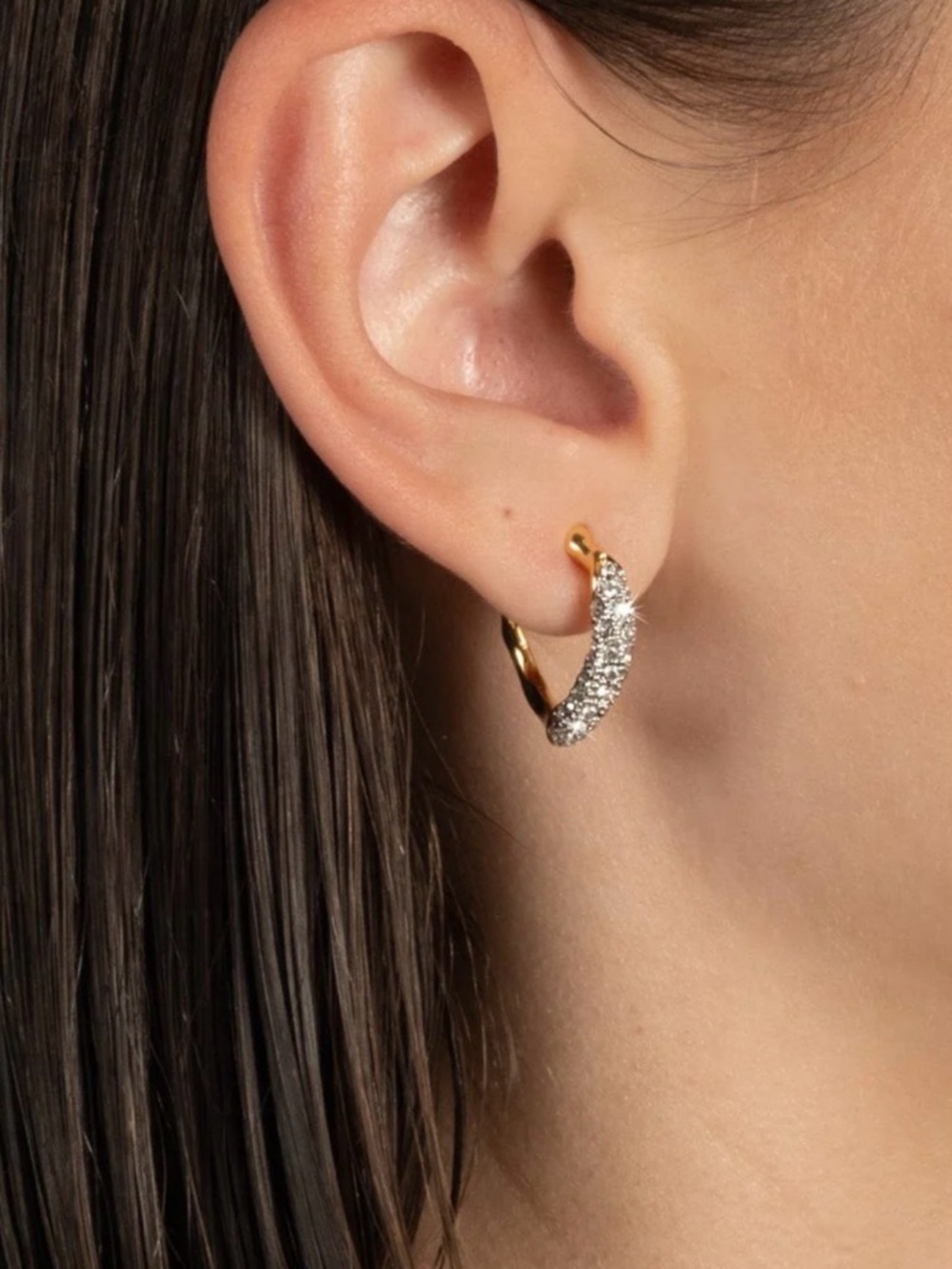 NEW ALEXIS BITTAR Earrings Solanales Gold Crystal Twist Mini Hoop MY11